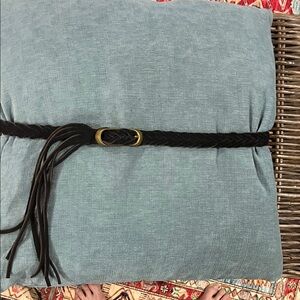 Women’s Suede Black Braided Belt with Gold Buckle